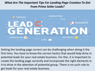 What Are The Important Tips For Landing Page Creation To Get From Prime Seller Leads?