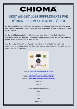Best Weight Loss Supplements For Women | Chiomatotalbody.com