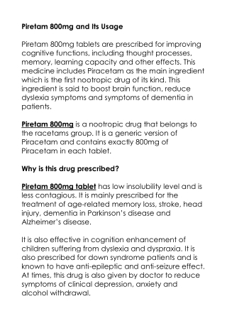 Piretam 800mg and Its Usage