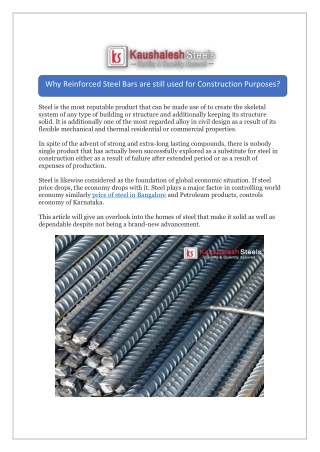 Why Reinforced Steel Bars are still used for Construction Purposes?