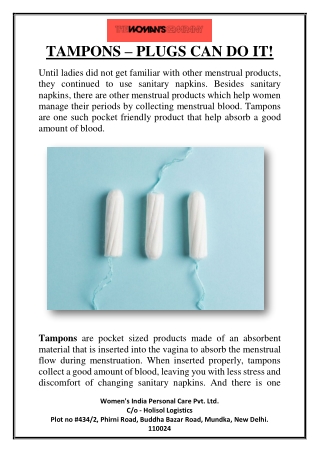 TAMPONS – PLUGS CAN DO IT!