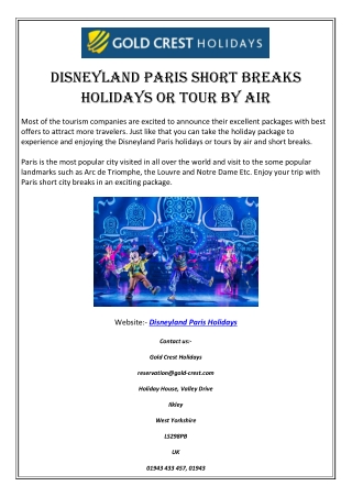 Disneyland Paris Short Breaks Holidays or Tour by Air