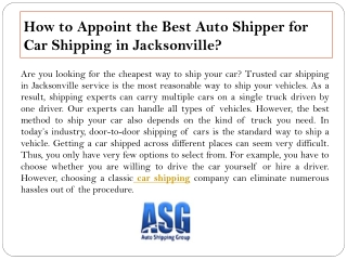 How to Appoint the Best Auto Shipper for Car Shipping in Jacksonville?