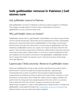 Safe gallbladder removal in Pakistan | Gall stones cure