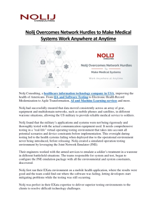 Nolij Overcomes Network Hurdles to Make Medical Systems Work Anywhere at Anytime