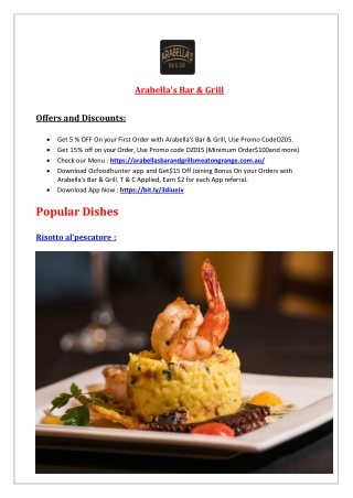 5% off - Arabella's Bar & Grill Lebanese restaurant, NSW