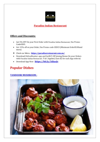 5% Off - Paradise Indian Restaurant Menu - Preston Takeaway, VIC