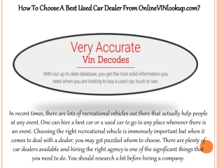 How To Choose A Best Used Car Dealer From OnlineVINlookup.com?