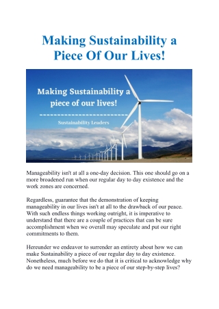 Making Sustainability a Piece Of Our Lives!