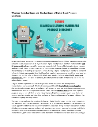 What are the Advantages and Disadvantages of Digital Blood Pressure Monitors?