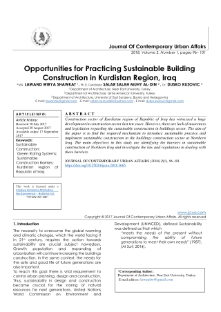 Opportunities for Practicing Sustainable Building Construction in Kurdistan Region, Iraq