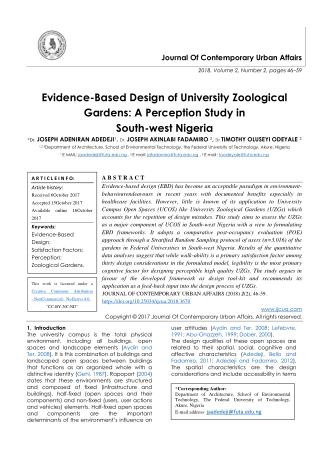 Evidence-Based Design of University Zoological Gardens: A Perception Study in South-west Nigeria