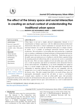 The effect of the binary space and social interaction in creating an actual context of understanding the traditional urb