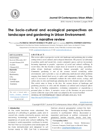 The Socio-cultural and ecological perspectives on landscape and gardening in Urban Environment: A narrative review