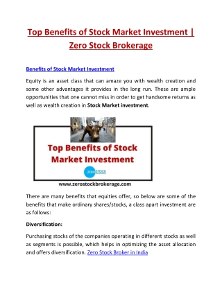 Zero Stock Broker In India | Brokerage Charges