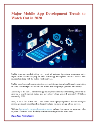 Major Mobile App Development Trends to Watch Out in 2020