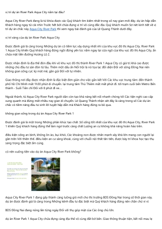 cách ông chủ của anh đầu tư River Park Aqua City