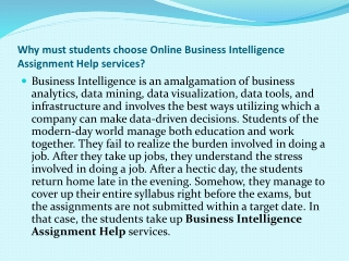 Why must students choose Online Business Intelligence Assignment Help services?