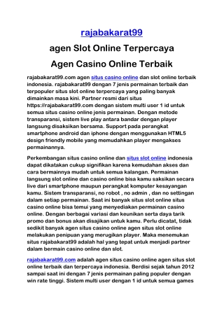 rajabakarat99 agen Slot Online Terpercaya Agen Casino Online Terbaik