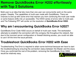 Remove QuickBooks Error H202 effortlessly with Top 3 Solutions