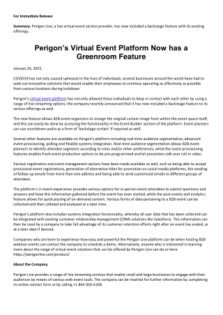 Perigon’s Virtual Event Platform Now has a Greenroom Feature