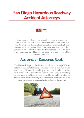San Diego Hazardous Roadway Accident Attorneys