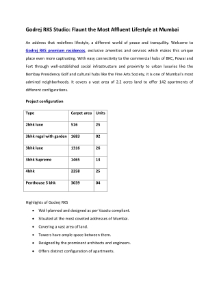 Godrej Rks Apartments In Chembur Mumbai