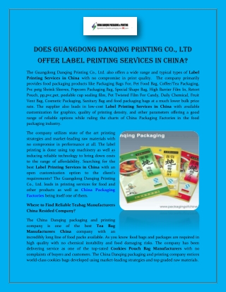 Does Guangdong Danqing Printing Co., Ltd offer Label Printing Services in China?