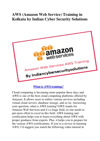 AWS (Amazon Web Service) Training in Kolkata by Indian Cyber Security Solutions