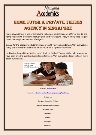 Home Tutor & Private Tuition Agency in Singapore