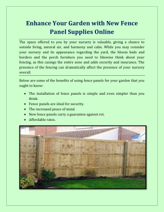 Enhance Your Garden With New Fence Panel Supplies Online