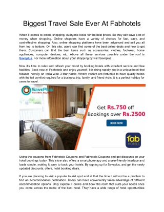 Biggest Travel Sale Ever At Fabhotels