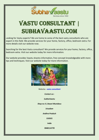 Vastu Consultant | Subhavaastu.com