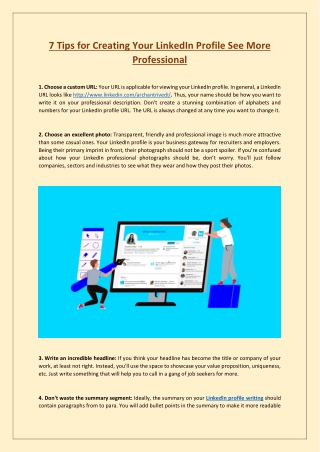 7 Tips for Creating Your LinkedIn Profile See More Professional