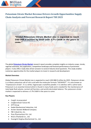 Potassium Citrate Market