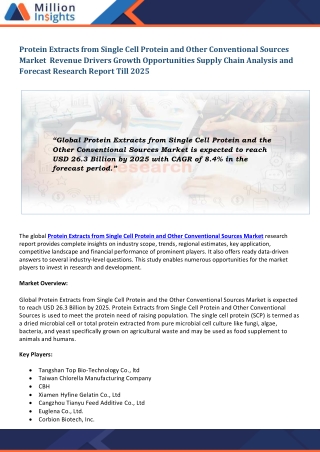 Protein Extracts from Single Cell Protein and Other Conventional Sources Market