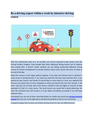 Be a driving expert within a week by intensive driving course