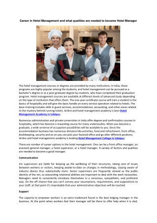 Career in Hotel Management and what qualities are needed to become Hotel Manager