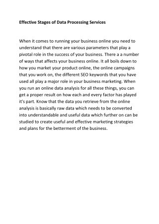 Effective Stages of Data Processing Services