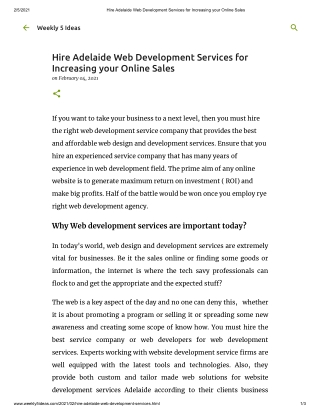 Hire Adelaide Web Development Services for Increasing your Online Sales