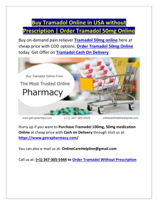 Buy Tramadol Online in USA without Prescription | Order Tramadol 50mg Online