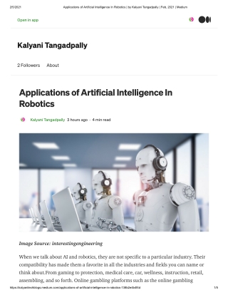 Applications of Artificial Intelligence In Robotics