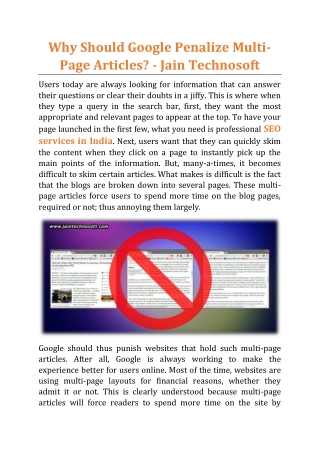Why Should Google Penalize Multi-Page Articles - Jain Technosoft