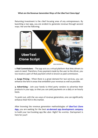 What are the Revenue Generation Ways of the UberTaxi Clone App?