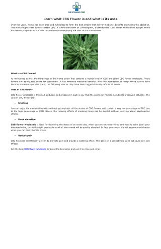 Learn what CBG Flower is and what is its uses
