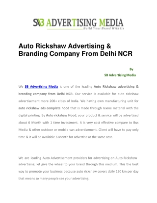 Auto Rickshaw Advertising & Branding Company From Delhi NCR