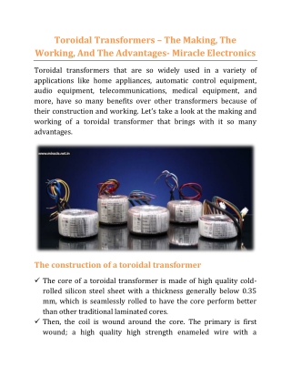 Toroidal Transformers – The Making, The Working, And The Advantages - Miracle Electronics