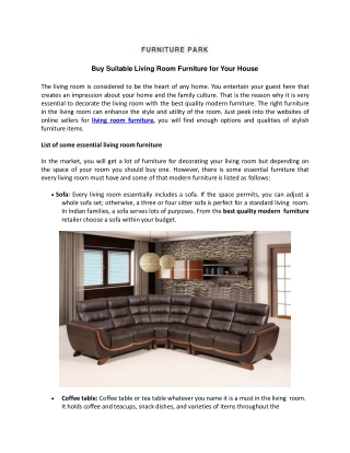 Buy Suitable Living Room Furniture for Your House