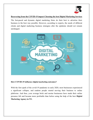 Recovering from the COVID-19 impact Choosing the best Digital Marketing Services
