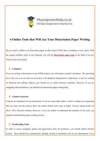 6 Online Tools that Will Ace Your Dissertation Paper Writing